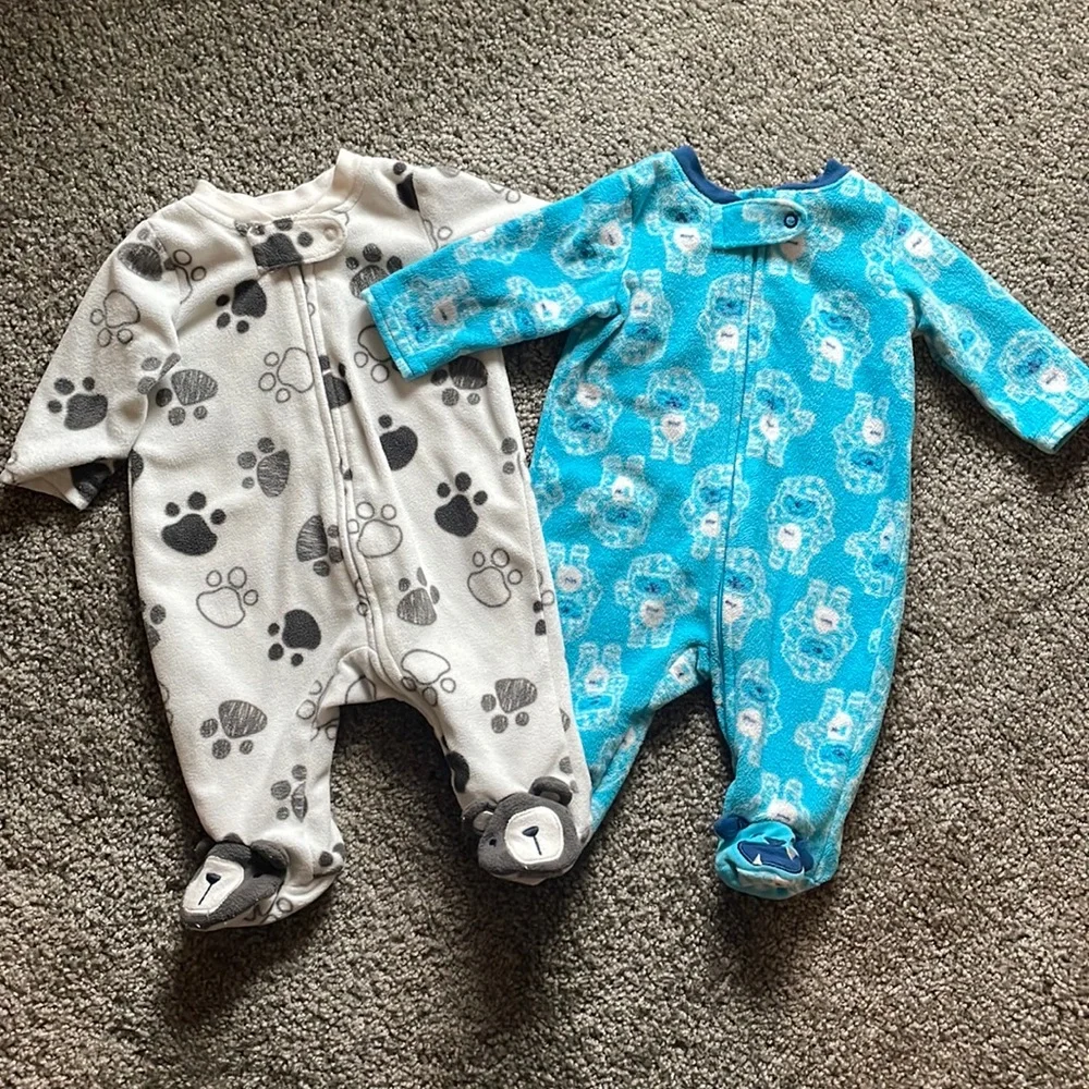 Set of 2 Small Wonders Baby Boys Fleece Sleep n Play Pajamas Sz NB